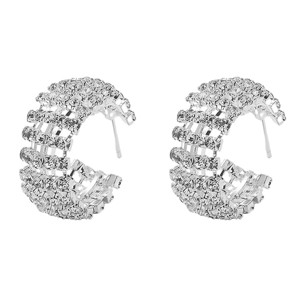 Высокая версия роскошных сверкающих сережек в форме буквы С, простые и универсальные серьги-гвоздики со стразами, женские серьги, 1 пара