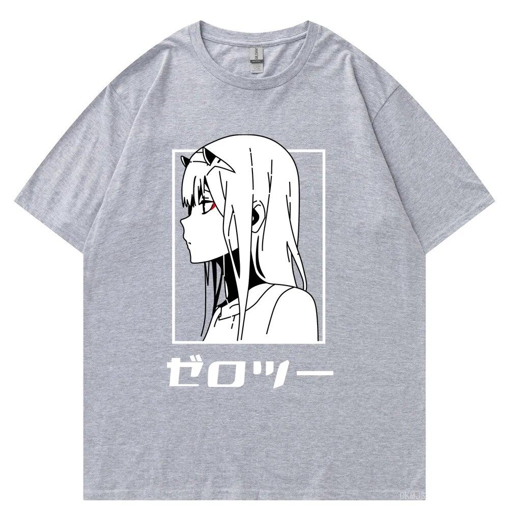 Футболка с японским аниме унисекс Kawaii Cartoon Zero Two Футболка Harajuku Топы унисекс Unisexga Футболки с рисунком Свободные топы унисекс большого размера Футболка