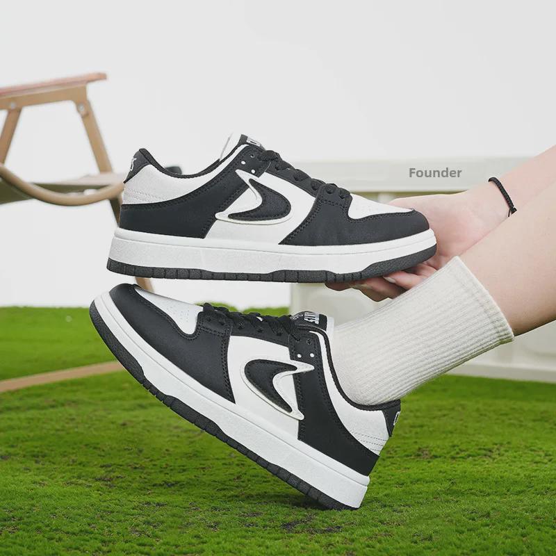 Женские кроссовки в гонконгском стиле: 2024 Модные повседневные белые спортивные туфли на шнуровке