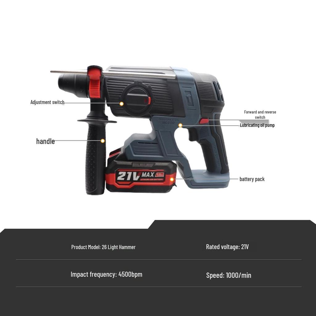 Industrial-Grade Cordless Brushless Lithium Hammer Drill: Multifunctional Concrete Three-in-One High-Power Electric Pick