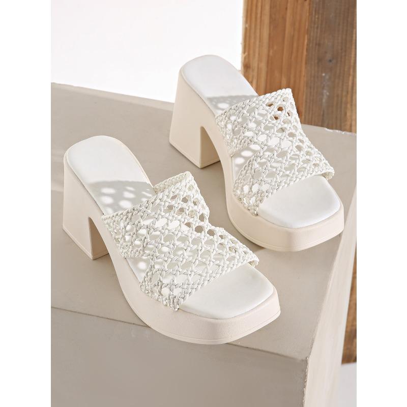 Women's Square Toe Platform Wedge Sandals, Open Toe High Heel Slide Shoes, Plus Size Summer Footwear