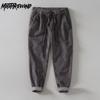 Autumn and Winter Men's Pants Retro Style Corduroy Baggy Pants Solid Color Drawstring Elastic Waist Long Pants Daily Casual Men Trousers