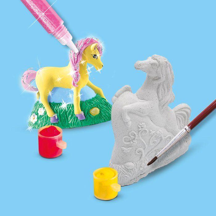 Moulage et peinture - SES CREATIVE - Hobby Pink - 3 chevaux - 3 figurines à créer avec plâtre - Peinture et paillettes - Age : 5+