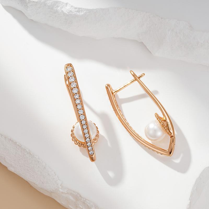 Роскошные длинные серьги-подвески в форме V с жемчугом для женщин, трендовые, цвета розового золота, изысканные, свадебные, легко сочетающиеся, на каждый день