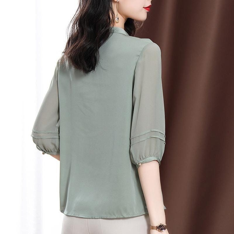 Шелковая рубашка для женщин, летняя, с короткими рукавами, Ханчжоу, новый стиль, черные уши, атласная свободная рубашка, шелковый топ Mulberry