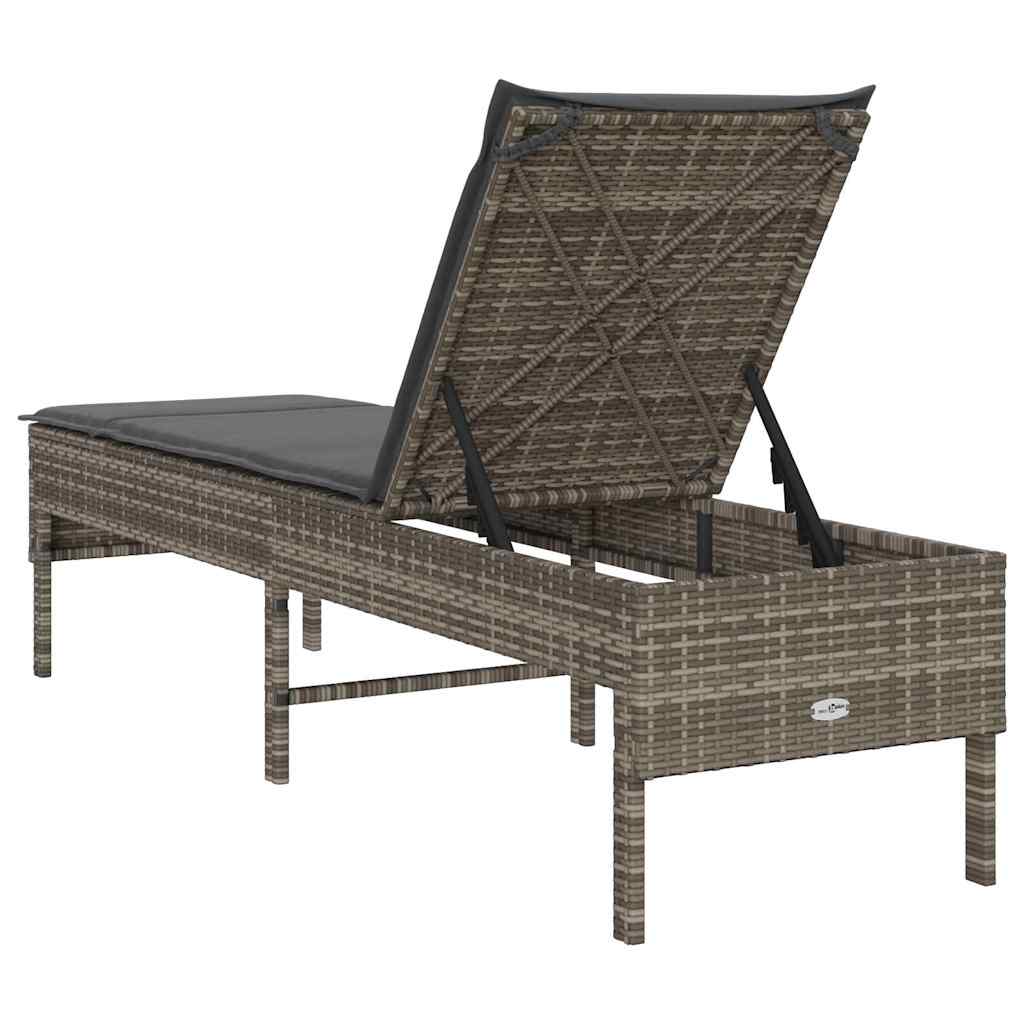 Sun Lounger with Grey Cushion 55 x 200 x 44 cm Poly Rattan