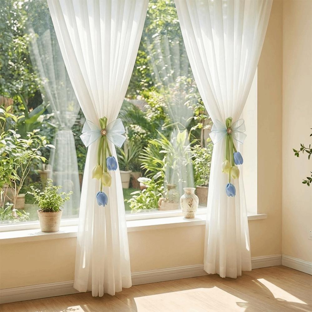Romantic Tulip Ribbon Curtain Tieback Handmade Sweet Style Curtains Tie Rope Decorative Curtain Holder Floral Tie-Up Cord