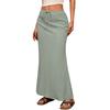 Boho Style Maxi Skirt High Waist Adjustable Drawstring Long Skirt with Back Split Design Solid Color Office Lady Skirt
