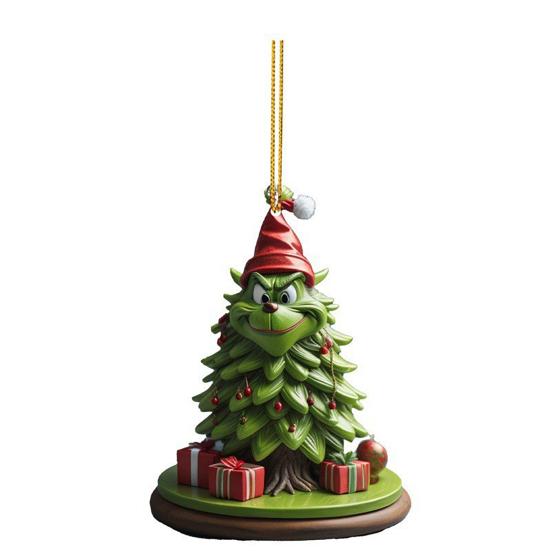 Зеленый Эльф Рождественская Елочная Игрушка 2D Плоский Акриловый Шар для Зеркала Заднего Вида Автомобиля Мультяшный Эльф Рождественская Елка Подвеска для Праздничной Елки Окна Настенный Декор