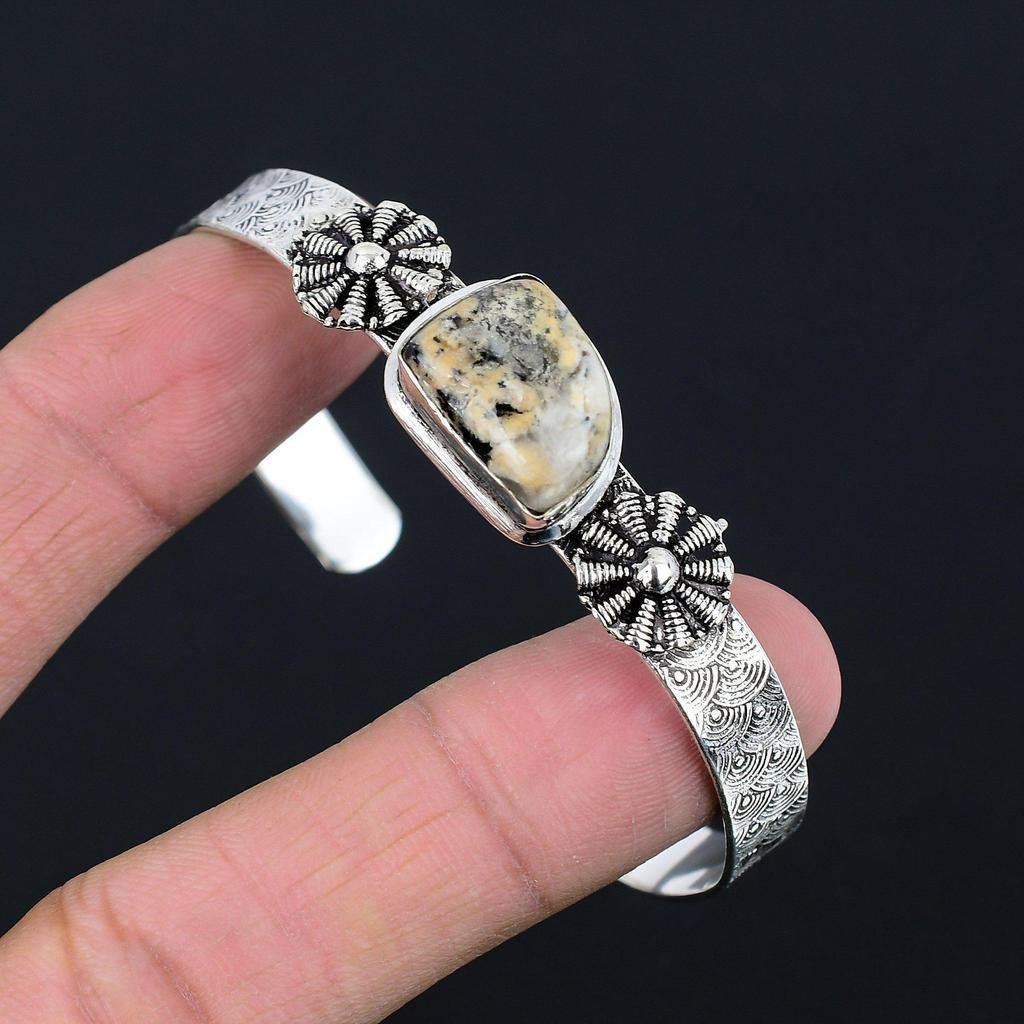 Womens day Deal Dendrite Tiger Gemstone Wife Bangle Bracelet 925 Sterling Silver