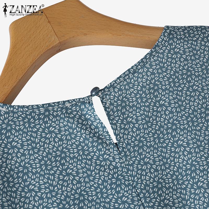 ZANZEA Женская повседневная свободная блузка с круглым вырезом и рукавами 3/4 с цветочным принтом