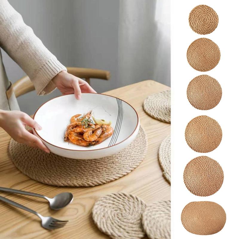 1 шт. Эллиптическая хлопково-пеньковая подставка под миску, подставка под кастрюлю, простая натуральная деревенская льняная подставка, ручной вязки, теплоизоляционная подкладка