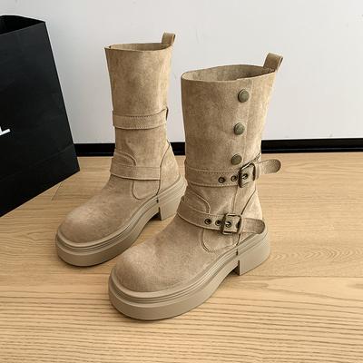 Мода Новый Стиль Зимняя Мода Пряжка Ремня Сапоги до Колена Женские Туфли на Платформе и Каблуках Дизайн Элегантные Рыцарские Длинные Сапоги Zapatos Mujer