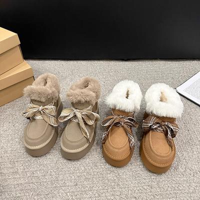 Зимние женские ботинки на толстой подошве с мягким ворсом, новинка зимы 2025 года, водонепроницаемые короткие ботинки с интегрированным мехом, утепленные хлопковые ботинки из Северо-Востока