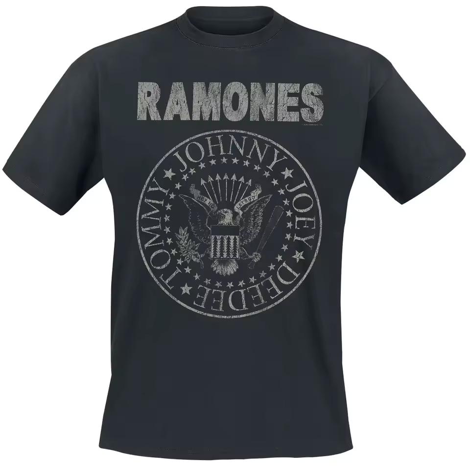 Ramones Vintage Presidential Seal Tee, Black Cotton, Unisex Retro Punk Short Sleeve T-Shirt
