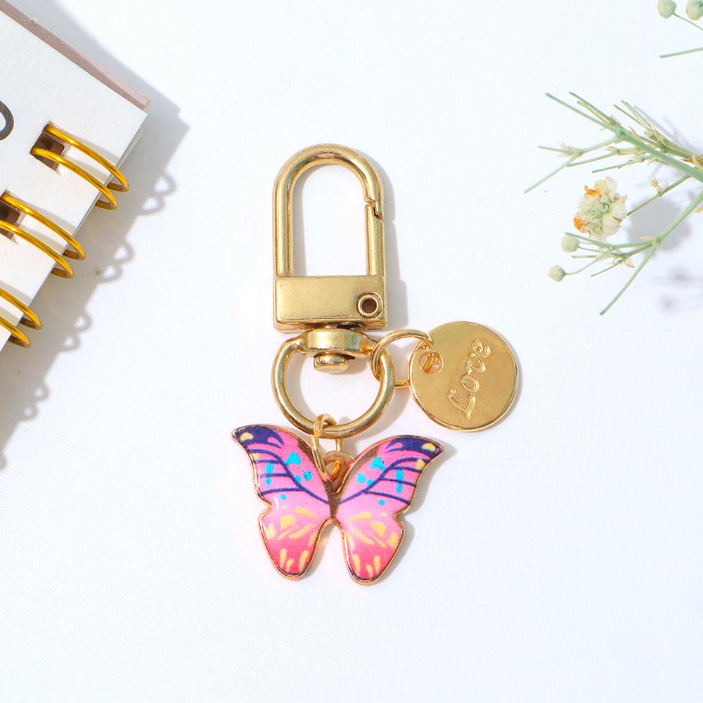 Cute Enamel Butterfly Keychain Simple Metal Animals Key Ring INS Earphone Case Bag Pendant Accessories For Women Men Couple Gift