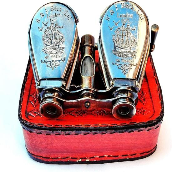 Латунный бинокль 8,89 см с кожаным чехлом, морской складной бинокулярный морской подзорный телескоп, бинокль R&J Beck London 1857