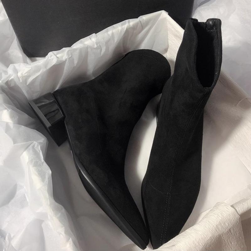 Мода сексуальные остроносые высокие каблуки ботильоны зимние теплые замшевые туфли женские 2025 тренд мода массивные туфли элегантные туфли-лодочки Botas Mujer