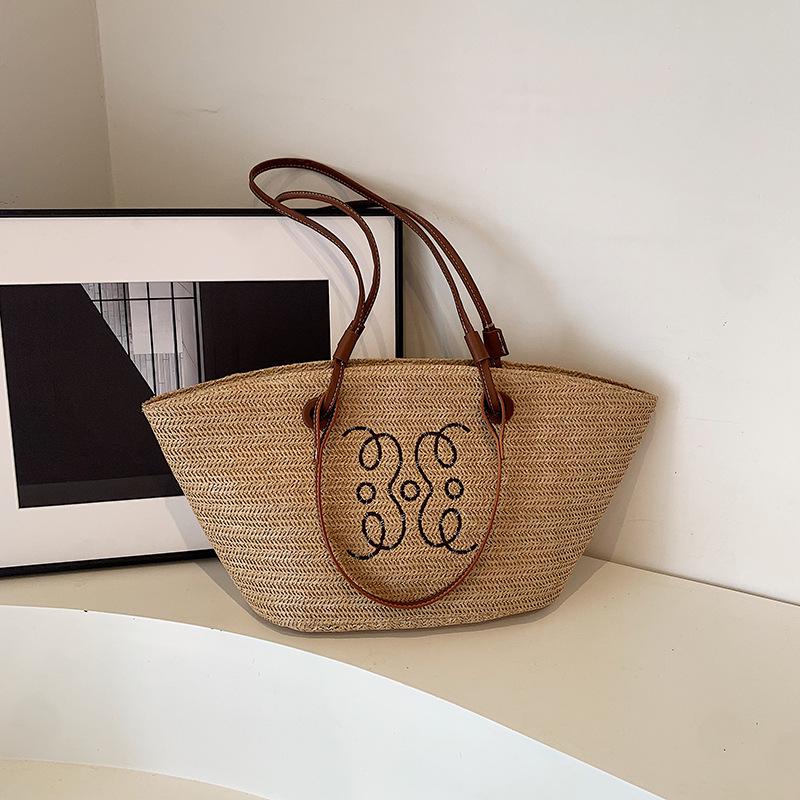 Летняя женская большая плетеная соломенная сумка-тоут для пляжа и отпуска 2024