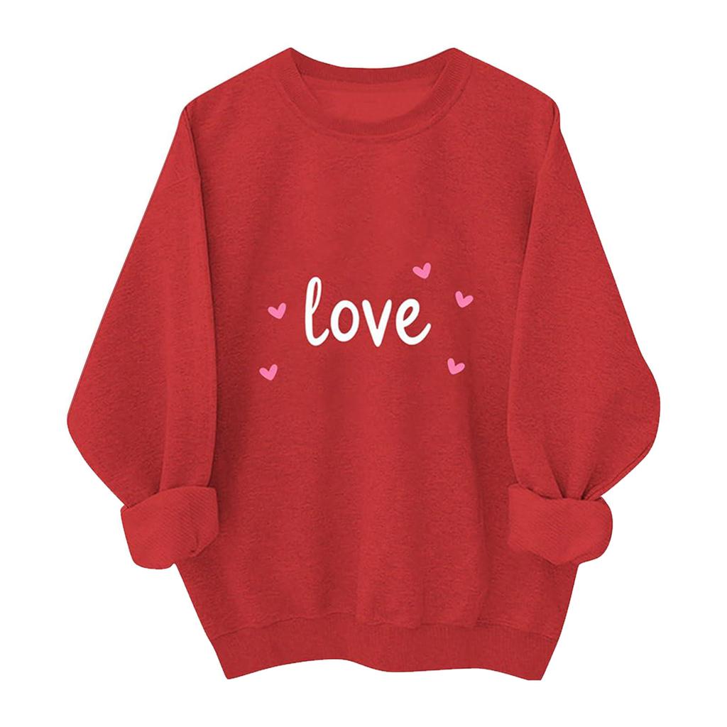 Ladies' Casual And Fashionable Round Neck Top With Valentines Print Hooded T-shirt Long Sleeved Sweatshirt