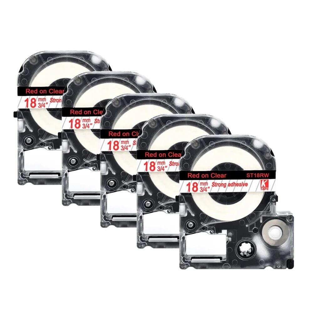 5 упаковок, 18 мм, разноцветная совместимая лента для этикеток Epson LC-5WBN / SS18KW SC18RW SD18K SC18YW для принтера Epson LW300 LW400 500 600