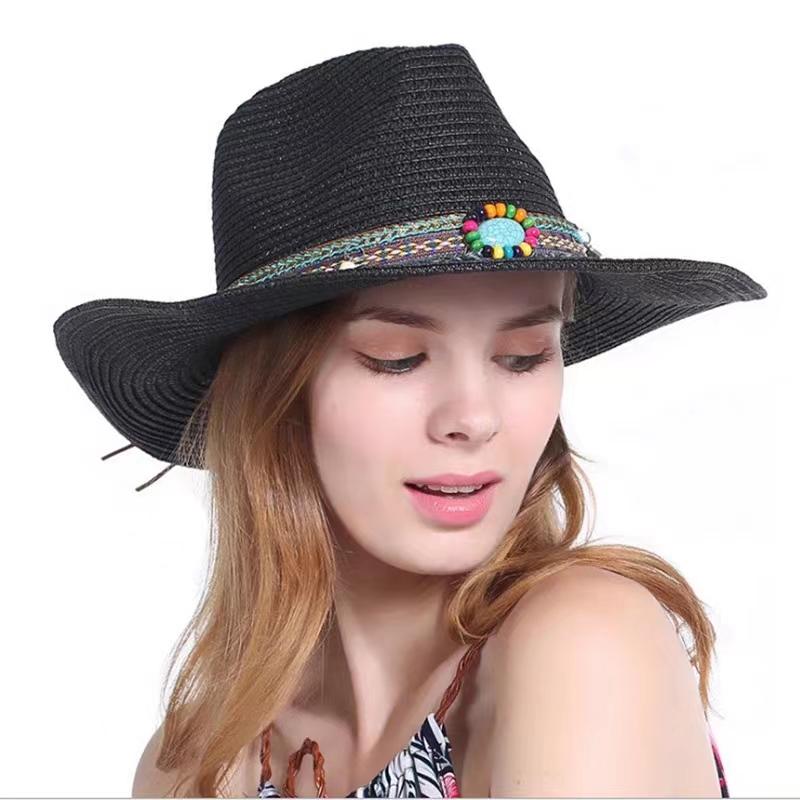 Summer Women's Men's Sun Hat Western Cowboy Gentleman Jazz Sunscreen Handmade Straw Hats