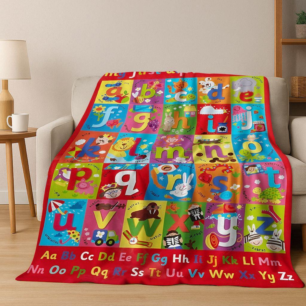 ABC Animal Alphabet Cartoon Early Educatio Children Flannel Blanket,Cozy Soft Throw Blanket for Home Bedroom Bed Sofa Cover