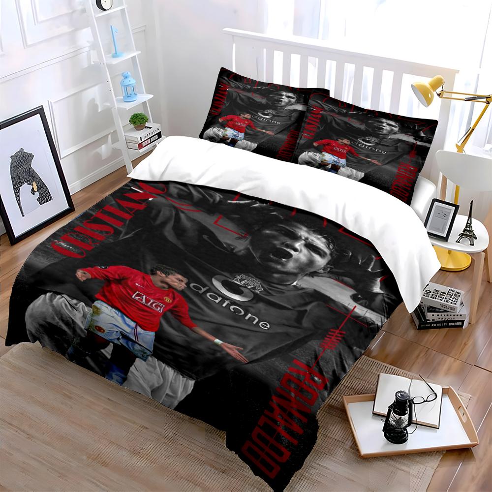 Football Star Bedding Set with Red Theme Bedding set (1 duvet cover, 2 pillowcases, duvet not included)