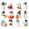 Small Ghost Sculpture Halloween Resin Figurine Creepy Witch Hat Statue Desktop Statue Pumpkin Reading Ornament for Holiday Party Decoration Figurine