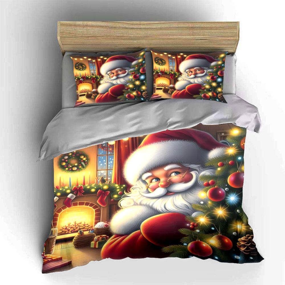 Festive Santa Christmas Scene Bedding Duvet Cover Set Duvet Cover Pillowcases (1*Duvet Cover 2*Pillowcases, without duvet insert)