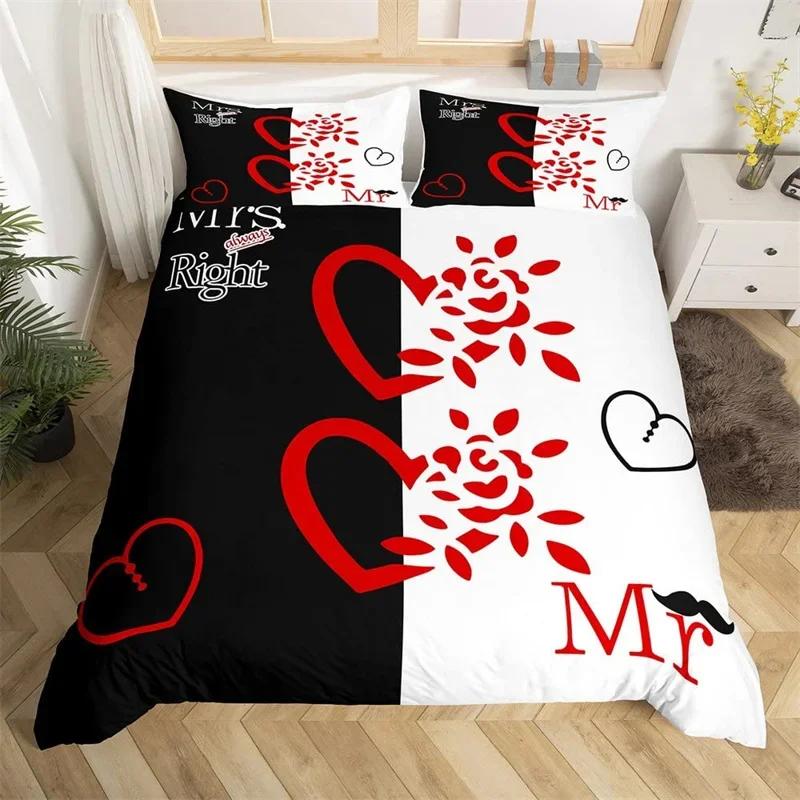 Mr Mrs Romantic Wedding Theme Comfortable Duvet Quilt Cover Pillowcase Bedding Set Children Bedroom Decoration Home Textile