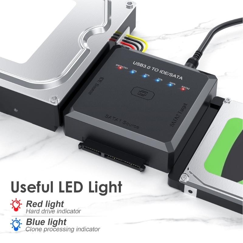 Многофункциональный адаптер интерфейсов жесткого диска, USB 3.0 к SATAs/IDE для 2,5"/3,5" дисков с функцией резервного копирования в одно касание, адаптер питания в комплекте