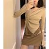 Drawstring Knitted Sweater Women's New Slim-fit Design Top Long-sleeved Thin Sweater with Bottoming Shirt Inside