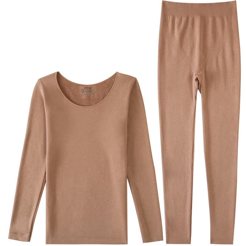 Комплект женского термобелья: Плотный бархат, бесшовный, с круглым вырезом для осени и зимы