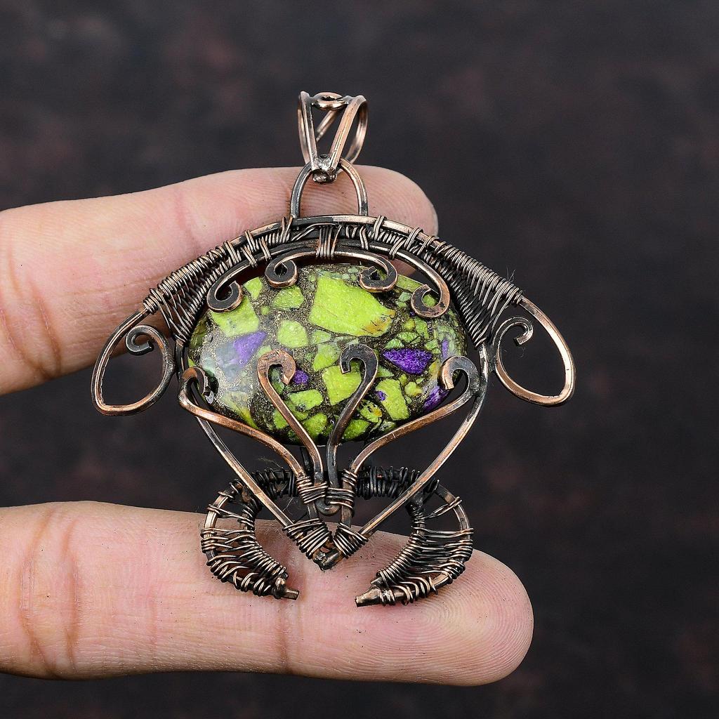 Подвеска из медного стихтита, подвеска из медной проволоки, подвеска ручной работы в виде черепахи, драгоценный камень, медные украшения, подарок для нее, изящные украшения в виде проволоки