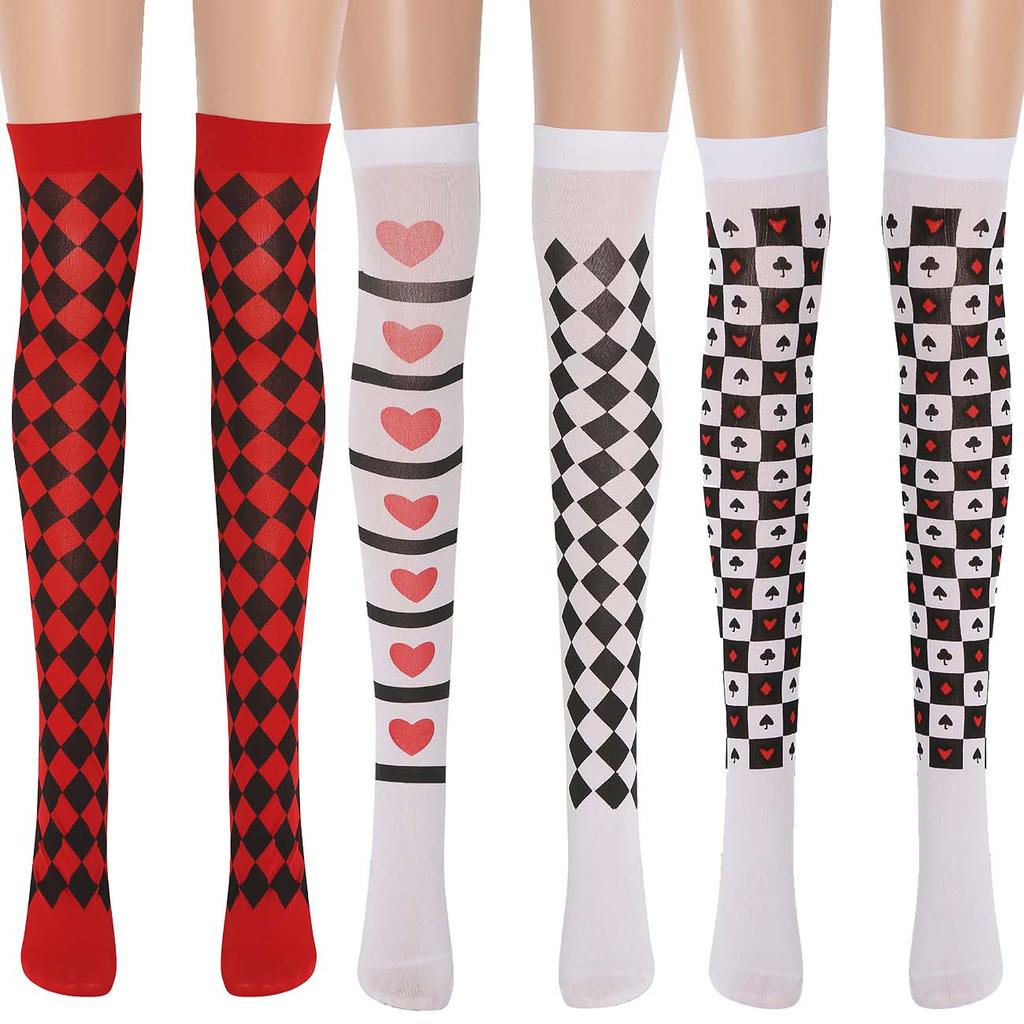 Women's Cosplay Dance Party Costume Props Red Queen Diamond and Red Hearts Tights Stockings HCPS-047