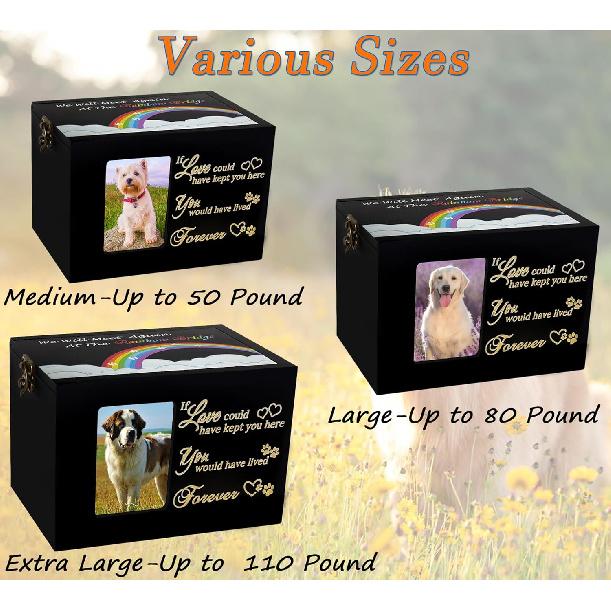 Sofunii Pet Urn for Ashes, Solid Wood Memorial Urn for Dogs & Cats, Rainbow Bridge Keepsake Cremation Box with Photo Frame, Pet Loss Remembrance Gift