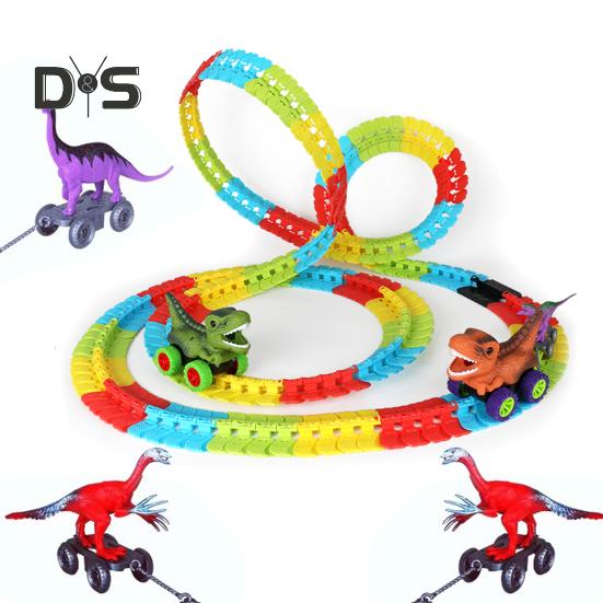 1 набор игрушечных треков для машинок-динозавров с легкой музыкой, обучающая самодельная трасса для строительства, антигравитационная игра-динозавр, американские горки, гоночная игрушка для скалолазания