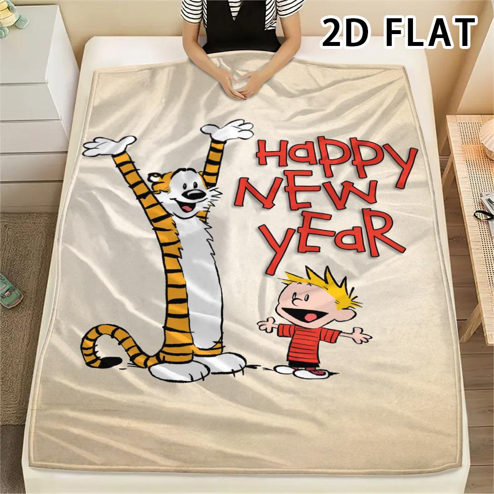 1Pc Calvin and Hobbes Print Flannel Blanket, High quality Comfortable for All Seasons, Home Decor, Warmth and Comfort, Perfect for Christmas Gifts