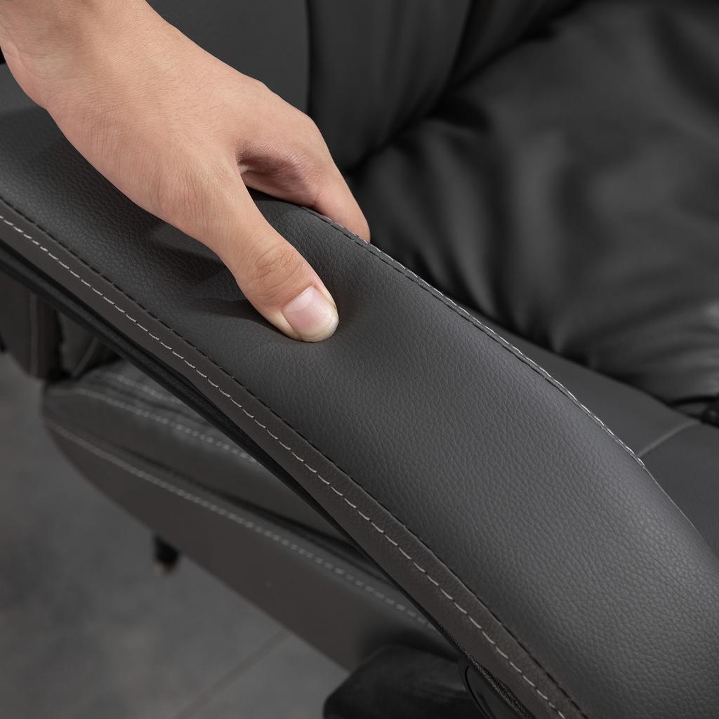 Adjustable Swivel Chair with Footrest, Headrest, Massage Function, Faux Leather, 68.5x68.5x113-121cm, Dark Grey