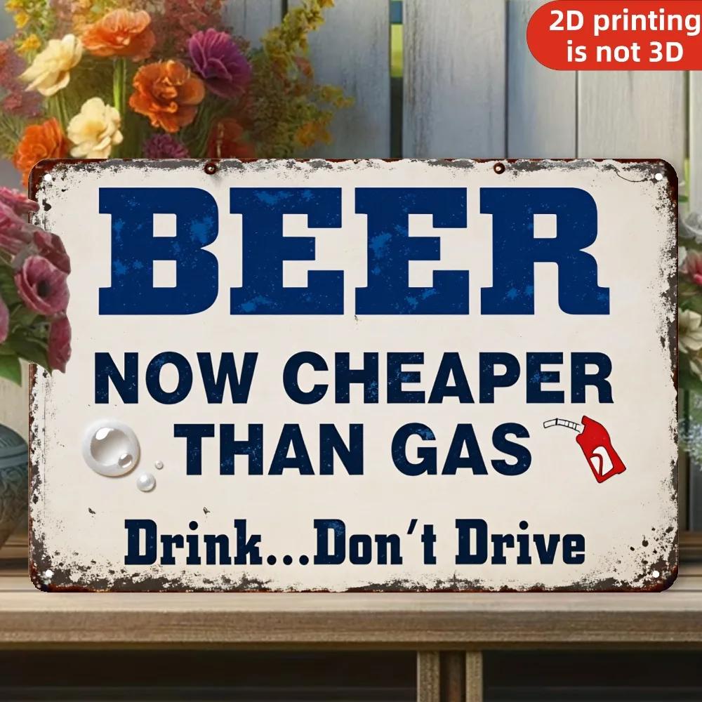 Vintage x Inch Metal Sign Blue Beer Text Gas Pump Icon for Bar Man Cave Garage Wall Decor