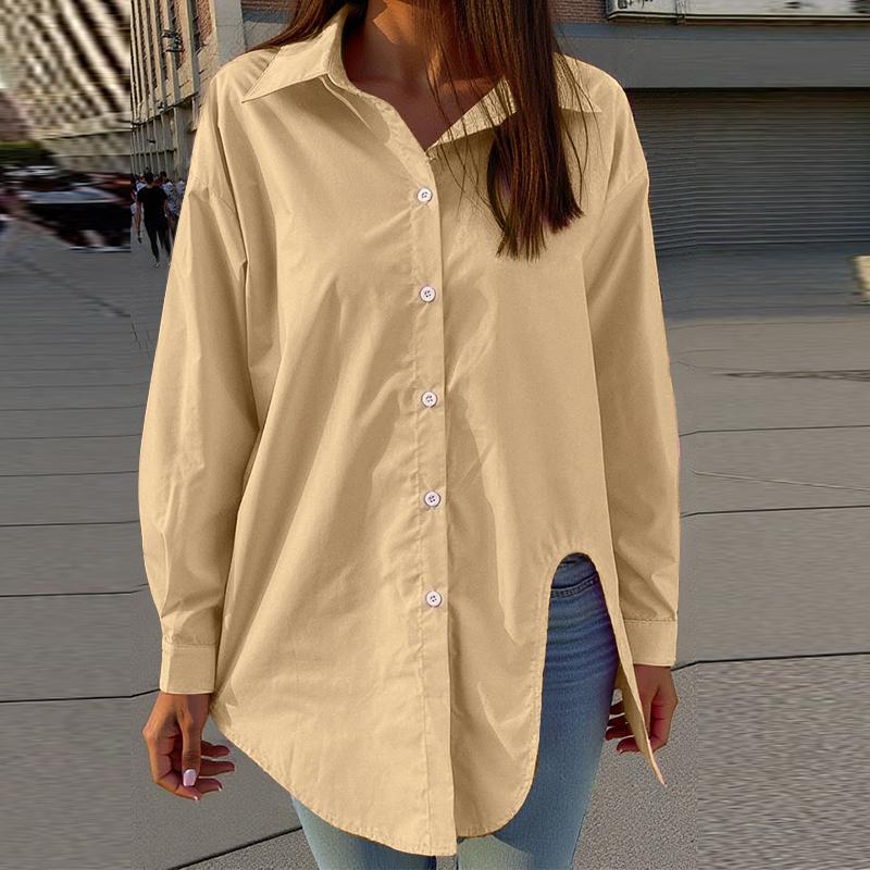 ZANZEA Women Vintage Shirt Collar Irregular Hem Long Sleeve Shirts