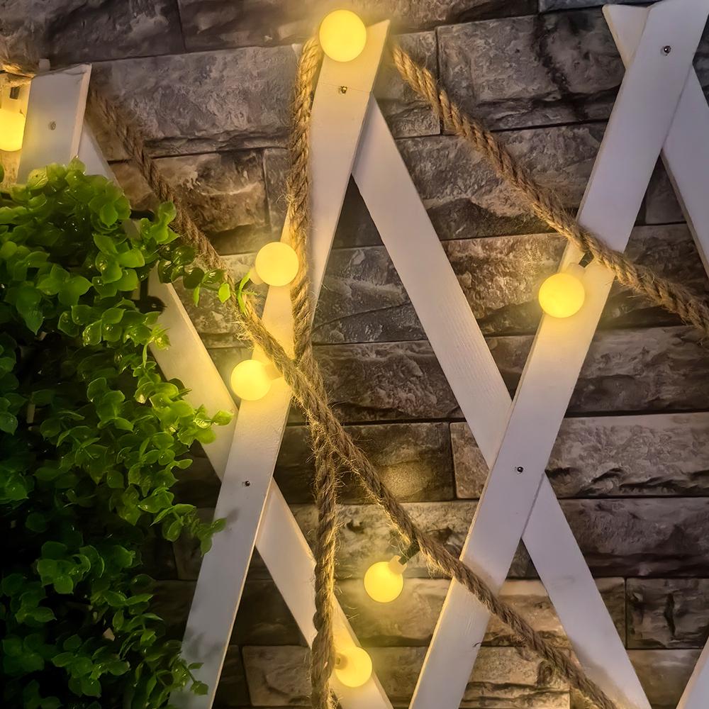 Солнечные Ретро Гирлянды из Конопляного Шнура с Шариками - Мерцающие Сказочные Огни для Украшения Улицы