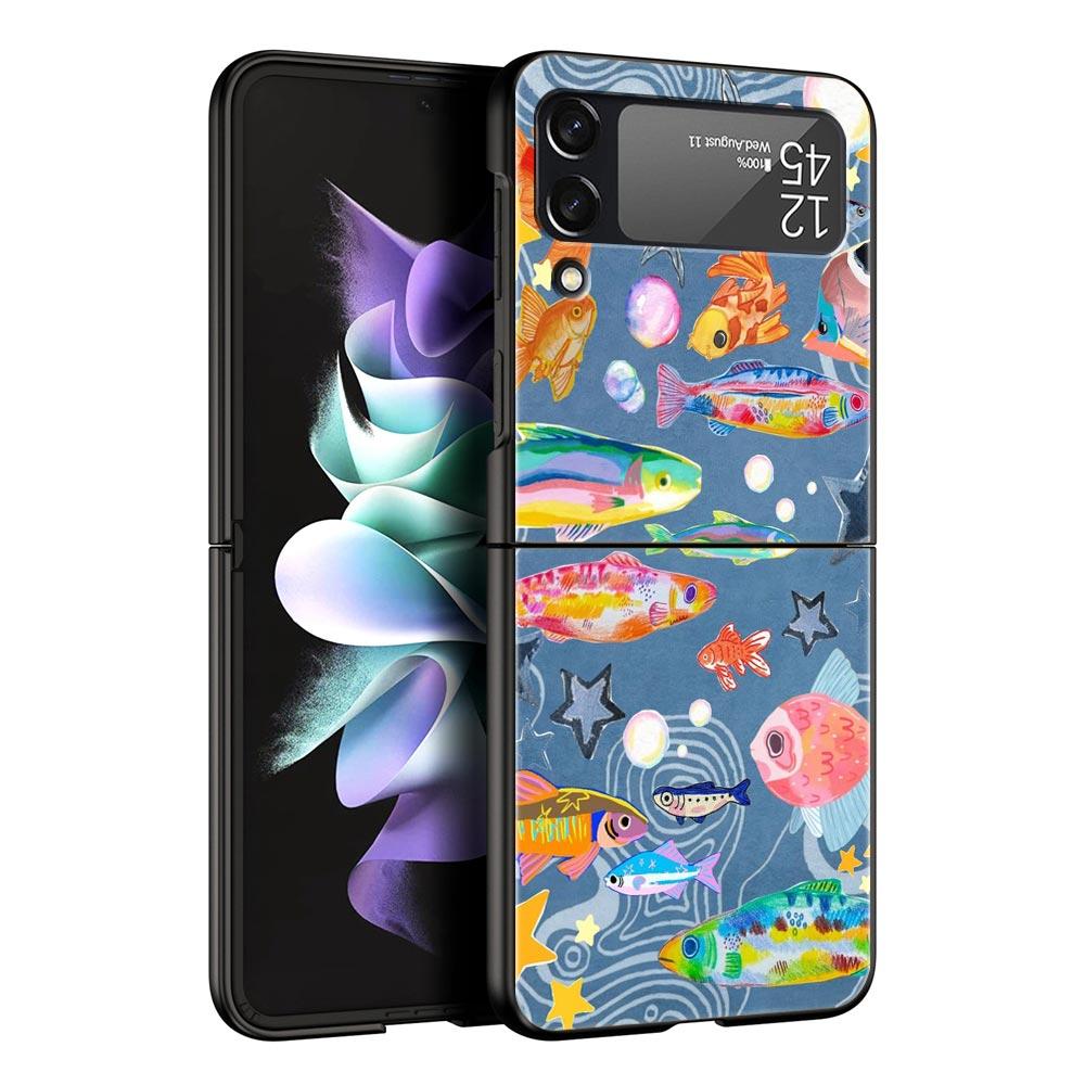 Синяя рыба Океана Жесткий ПК Чехол для Телефона Для Samsung Galaxy Z Flip 7 6 5 4 Черная Крышка Для Galaxy Z Flip 3 Складной Корпус Fundas Capas