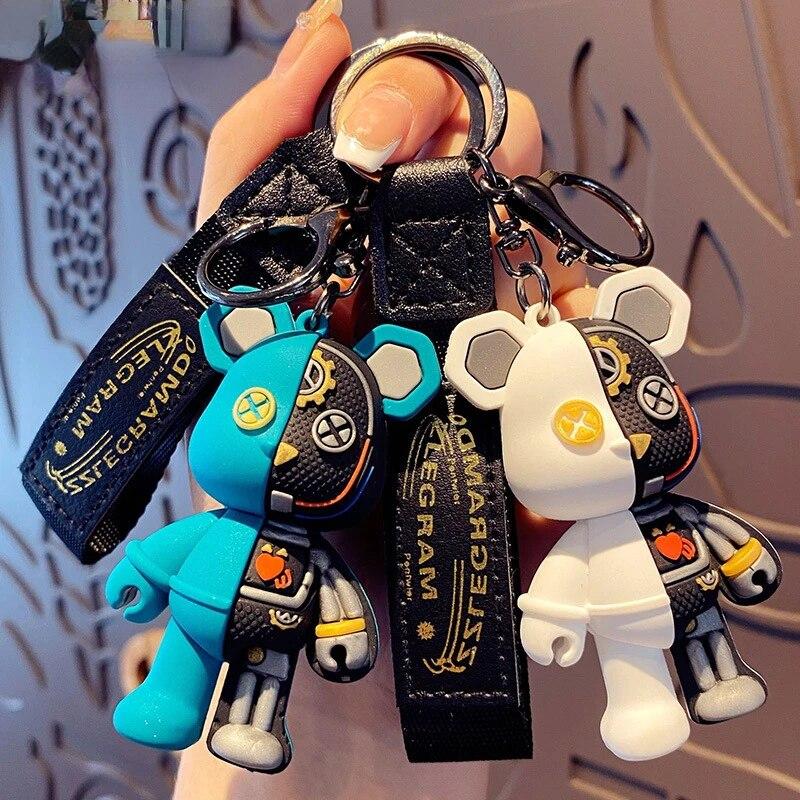 Cartoon Half Skull Body Robot Mechanical Bear Keychain Punk Keyring Car Bag Pendant Key Chains Couple Gift