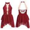 Kids Girls Rhinestone Lyrical Dance Costume Sheer Mesh Patchwork Sleeveless Irregular Hem Dress Dancewear