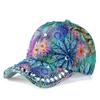 European and American Women's Diamond-encrusted Baseball Cap Flower Colorful Printing Point Diamond Cap Spring and Summer Outdoor Sun Hat