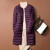 Autumn Winter Ultralight Women Long Duck Down Coats Korean Style O-Neck Feather Lining Collarless Puffer Outwear