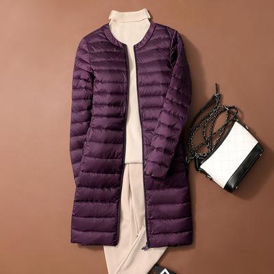 Осень-зима ультралегкие женские длинные пальто на утином пуху в корейском стиле с круглым вырезом и подкладкой из перьев без воротника пуховик верхняя одежда