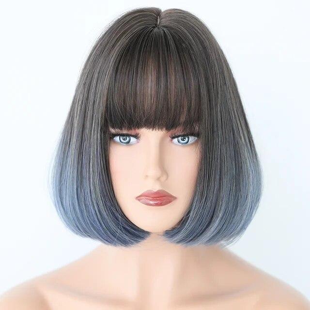 Черный с белым парики Боб с челкой Короткие прямые парики для женщин Основные моменты Парик Косплей Вечеринка Blackpink Корейский парик